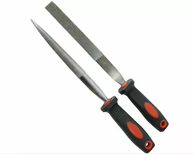 £3.99 • Buy 2pc 120mm Diamond File Set Half Round Taper Flat Stone Glass Metal Soft Grip
