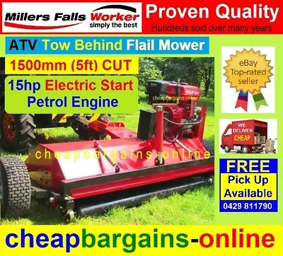 $3299.99 • Buy 1500mm FLAIL MOWER TOW BEHIND FLAIL MOWER SLASHER 5ft CUT 15hp ELECTRIC START HD