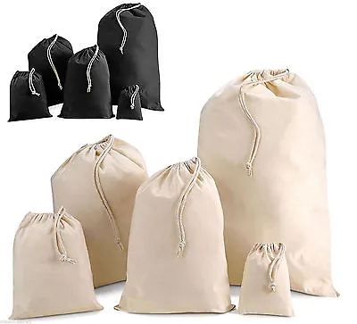 100% Cotton Plain Drawstring Bags - Xmas Sack / Stocking - Storage / Laundry Bag • £1.29