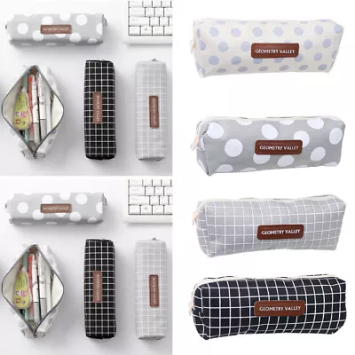 £4.19 • Buy Kids Boys Girls Plaid Dots Pen Box Stationery Bags Canvas Zip Pencil Case Bag