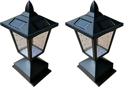 2pc Solar Lamps Post Cap Light Square Patio Fence Garden Outdoor Deck Lamp Black • £22.99