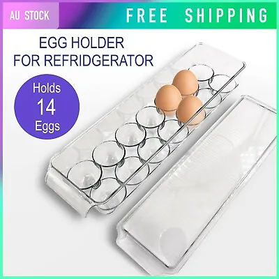 $19.50 • Buy Acrylic Clear Egg Holder With Lids Fridge Storage Container Tray Holds 14 Eggs