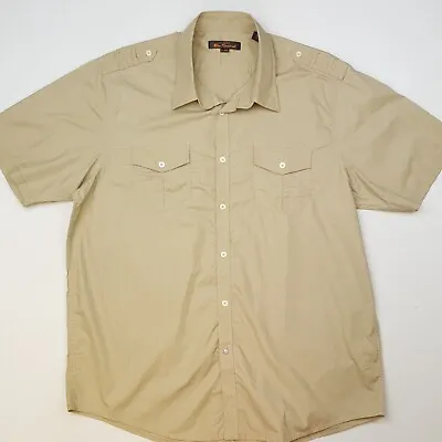 Ben Sherman Mens Safari Shirt Utility XL Regular Fit Beige Short Sleeve Solid • £24.99