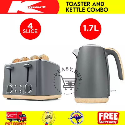 1.7L Jug Kettle And 4 Slice Toaster Combo Deal Stainless Steel Defrost Toaster • $123.97