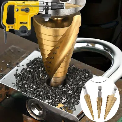 3pcs HSS Step Drill Bit Large Cone Titanium Bit Tool Set Metal Hole Cutter+Pouch • £4.89