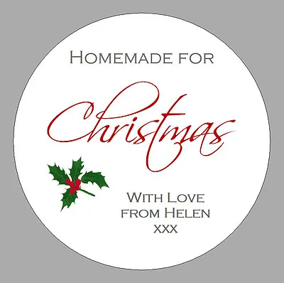 Large Circular Personalised Homemade For Christmas Stickers Xmas Holly Labels A • £2.70
