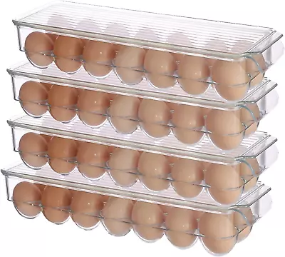 $30.36 • Buy 4 PACK Egg Holder For Refrigerator,Clear Plastic Egg Storage Container Organizer