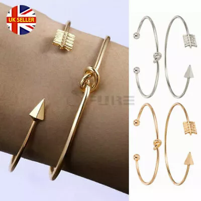 18K Gold Plated Adjustable Tie Knot Arrow Bangle Cuff Bracelet Set Women Jewelry • £4.99