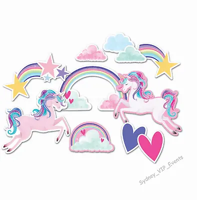 $7.25 • Buy Unicorn Wall Room Decoration 12pcs Rainbow Heart Cutouts Girls Birthday Party