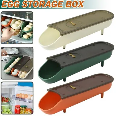 £5.63 • Buy Egg Holder For Refrigerator Automatic Rolling Storage Container With Lid