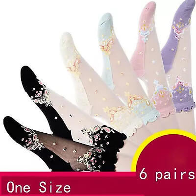 $13.99 • Buy 6 Pairs Ladies Floral Sheer Lace Ruffle Short Ankle Socks Lolita Cute Thin Socks
