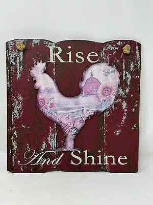 Vintage Rise And Shine Rooster Chicken Sign Farm House Style Red Barn 12x12 EUC • $17.94