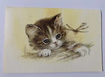 Vintage Greeting Card Cat Kitten Dragonfly Playful Cute Friendship Unused • $4.56