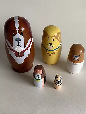 Matryoshka Russian Nesting Dolls Wooden  5 Dogs New In Box • £9.99