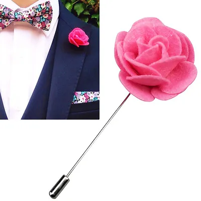 Mens Felt Lapel Flower Boutonniere Stick Brooch Pin Men's Shirt Suit Tie Pink • £4.99