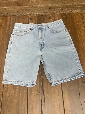 Vintage Levis 505 Shorts Mens Sz 34 Blue Jean Denim Bermuda Shorts Distressed • $25.20