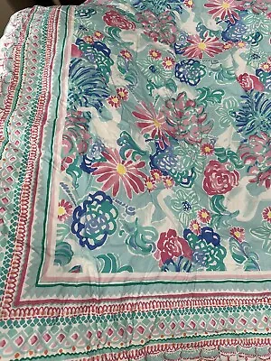 POTTERY BARN Teen Lilly Pulitzer Unicorns In Bloom Quilt Queen • $79