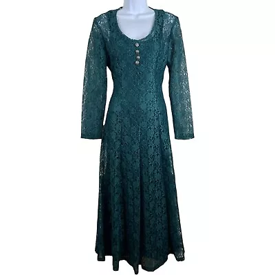 VTG 90s Ultra Dress Size 10 Maxi Dress Gown Teal Blue Green Renaissance Lace • $25.49