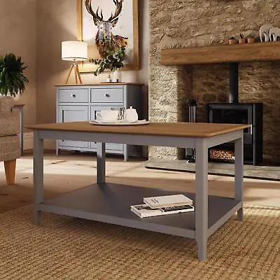Coffee Table Oak Veneer Top With Shelf Living Room Furniture Grey • £99.95
