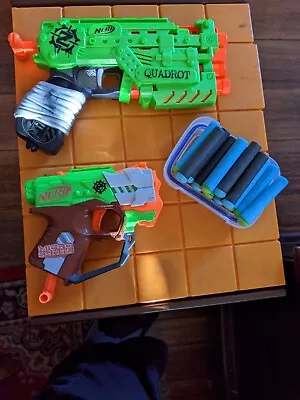2x Green Nerf QUADROT + MICRO SHOTS + 12x BULLETS Toy Guns LOT • $14.99