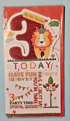 3 Years Old Birthday Card 3rd Birthday Sparkly Card With Lion  23 X 12 Cm • £2.59