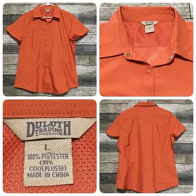 Duluth Trading Cool Plus Vented Snap Button Shirt Women L Orange Short Sleeve A4 • £18.31