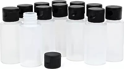  12 Clear 2 Oz Plastic Squeeze Bottles With Black Flip Top Caps • $15.57