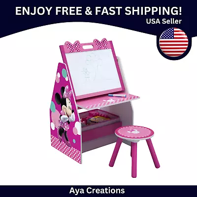 Disney Minnie Mouse Kids Art Table - Easel Desk Stool Toy OrganizerGreenguad • $86.88