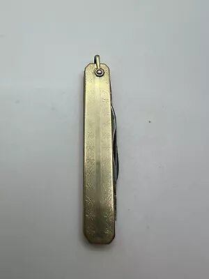 Voos Knife Made In USA Mini Watch Fob Gold Tone Folding Pocket Vintage FAIR COND • $12