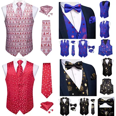 Merry Christmas Mens Formal Dress Vest Tie Set Red Blue Teal Floral Suit Set Xma • $19.99