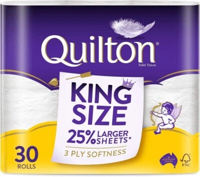 $29.65 • Buy 30x Quilton Toilet Paper Tissue Rolls 3-Ply - 25% Larger Sheets - Best Price