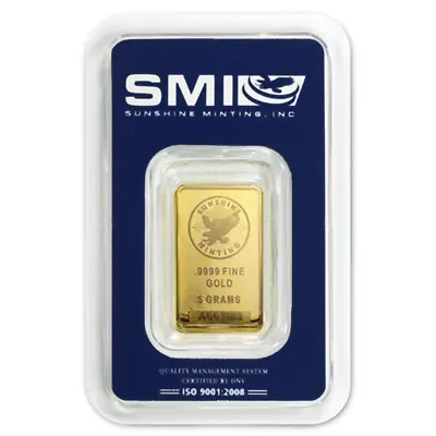 5 Gram Sunshine Mint .9999 Fine Gold Bar In Assay Mint Mark SI • $426.01