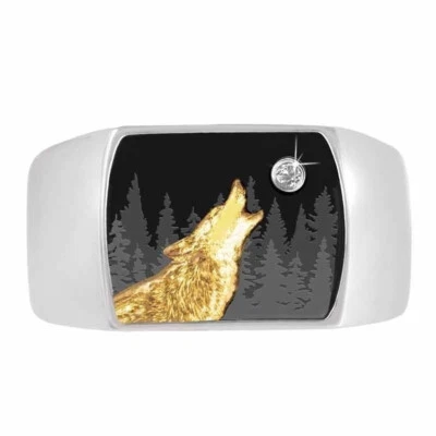 $0.81 • Buy Gold Wolf Moon Ring For Men Punk Fashion Silver Black Night Rings Size 6