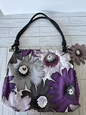 Brighton Tote Handbag Canvas Purple Floral Magnetic Snap BloomsBerry *READ* • £77.20