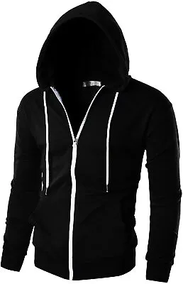 Ohoo Mens Slim Fit Long Sleeve Lightweight Zip-up Hoodie With Kanga Pocket • $68.80