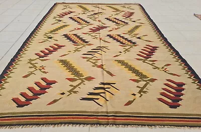 Authentic Hand Knotted Vintage Russian Julkrus Kilim Wool Area Rug 9.0 X 5.9 Ft • $0.99