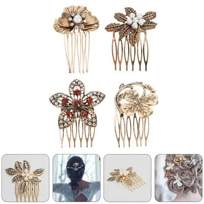  4 Pcs Hairpin Zinc Alloy Women's Vintage Leaf Headdress Bridal Comb Pearl • £14.75