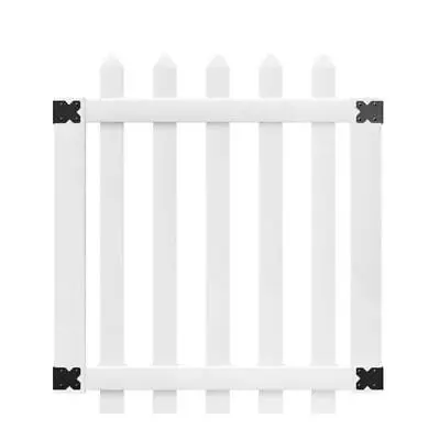 Veranda Fence Gate 3.5' W X 4' WH Vinyl Spaced W/ 3  Pointed Pickets White • $163.69