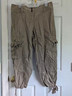 Moda International Women's Taupe Brown Cropped Cargo Pants Size 12 Vintage • $14.99