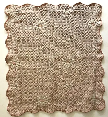 Bajamas Decorative Throw Matelasse Pillow Cover Pink Daisies Scalloped 22x22 • $17.99