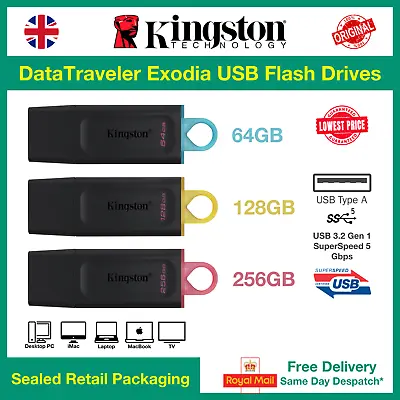 Kingston DataTraveler Exodia 64/128/256 GB USB 3.2 Memory Stick Wholesale • £9.49