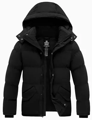  Men's Hooded Winter Coat Puffer Jacket Thicken Bubble Coat Winter Medium Black • $96.88