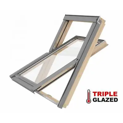 Rooflite Triple Glazed Pine Centre Pivot Roof Window Loft Skylight Rooflight • £397