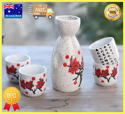 Japanese Traditional Flower And Poem 5 Piece Sake Set 1 Bottle 4 Cups Gift Box  • $39.95