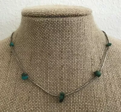 Vtg Artisan Silver Turquoise Bead Necklace 15” For Wear Or Repurpose A5-122 • $19.99