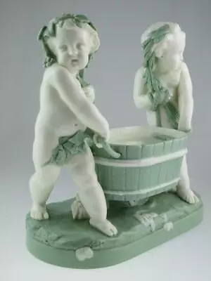 Large 19th Century Celadon Fine Quality Minton Cherubs Centrepiece Circa 1870 • $1136.93