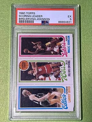 1980 Topps Scoring Leader Larry Bird Julius Erving Magic Johnson PSA 5 Rookie S • $750