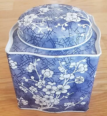 DAHER Blue & White Cherry Blossom Tin 4x4x4approx - Made In England-vintage • $4.99