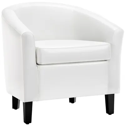 Faux Leather Accent Chair Barrel Chair Modern For Living Room Bedroom White • $114.99