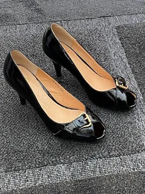  Wallis Ladies New Black Patent Peep Toe Court Shoes Size 38 • £16.60